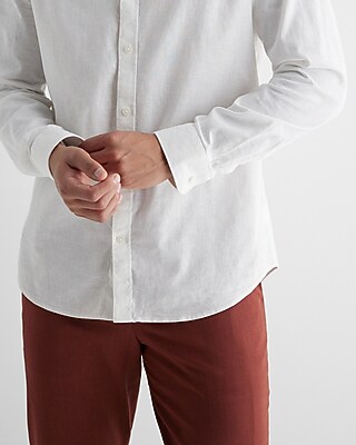 Slim Solid Stretch Linen Banded Collar 1MX Dress Shirt - image 4