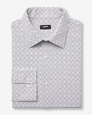 Slim Mini Geo Tile Print Stretch Modern Tech 1MX Dress Shirt