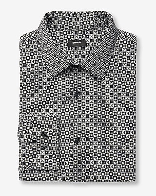 Slim Mini Geo Tile Print Stretch Modern Tech 1MX Dress Shirt