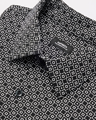 Slim Mini Geo Tile Print Stretch Modern Tech 1MX Dress Shirt