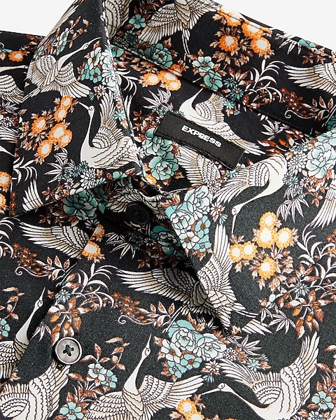 Slim Floral Crane Print Stretch 1mx Dress Shirt | Express Slim Floral Crane Print Stretch 1mx Dress Shirt | Express