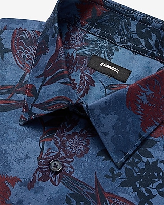 Slim Bird Print Cotton Stretch 1MX Dress Shirt