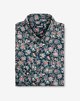 Slim Floral Print Cotton Dress Shirt 