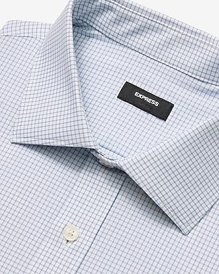 Modern Slim Check Plaid Spread Collar Stretch Cotton 1MX Dress Shirt