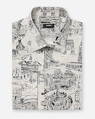 Slim New York Print Cotton Stretch 1MX Dress Shirt