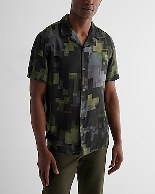 pixel camo rayon short sleeve shirt