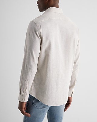 Slim Solid Linen-cotton Blend Stretch 1mx Dress Shirt | Express