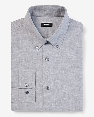 Slim Solid Linen-Cotton Blend Stretch 1MX Dress Shirt