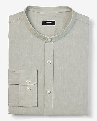 Slim Band Collar Linen-blend Stretch 1mx Dress Shirt | Express