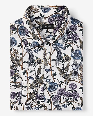 Slim Floral Bird Print Stretch 1MX Dress Shirt