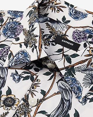 Slim Floral Bird Print Stretch 1MX Dress Shirt