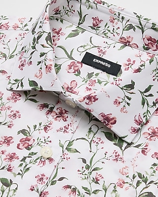 Slim Floral Cotton Stretch Spread Collar 1MX Dress Shirt