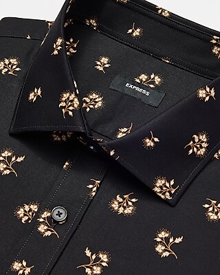 Slim Dot Floral Cotton Stretch Spread Collar 1MX Dress Shirt