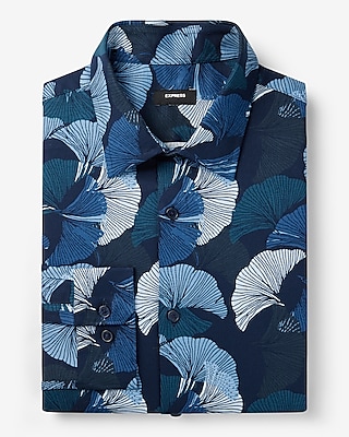 Slim Abstract Leaf Print Stretch 1MX Dress Shirt