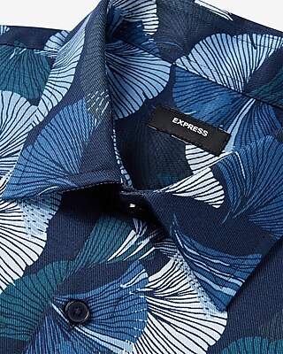 Slim Abstract Leaf Print Stretch 1MX Dress Shirt