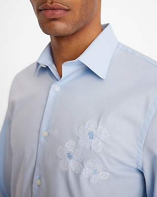 Slim Embroidered Floral Graphic Stretch 1MX Dress Shirt