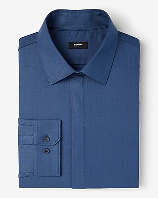 Classic Covered Placket Herringbone Stretch 1MX Dress Shirt