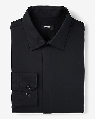 Slim Long-Sleeve Herringbone Shirt - Black, Shirts