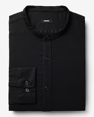 Slim Band Collar Linen-Blend Stretch 1MX Dress Shirt