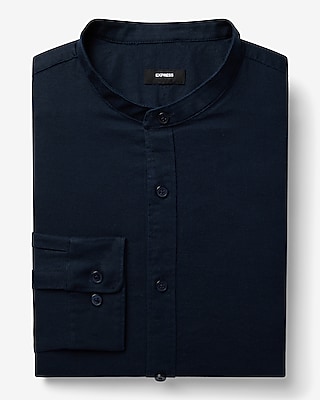 Slim Band Collar Linen-Blend Stretch 1MX Dress Shirt