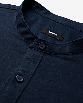 Slim Band Collar Linen-Blend Stretch 1MX Dress Shirt