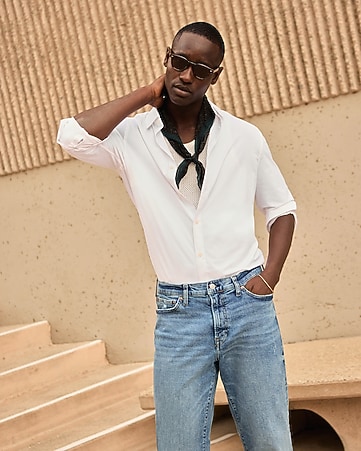 mens trim fit dress shirts Comfort Stretch Non-Iron Solid Dress Shirt With Contrast Trim main image 0