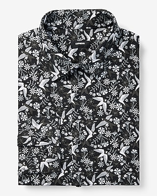 Slim Layered Bird Print Modern Tech 1MX Dress Shirt