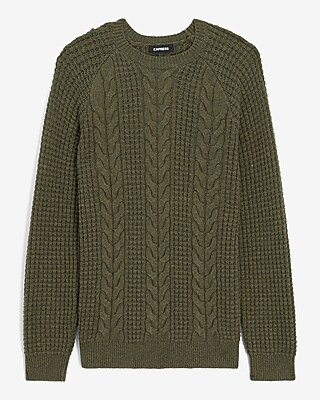 Waffle Cable Knit Crew Neck Sweater | Express