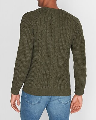 Waffle Cable Knit Crew Neck Sweater | Express