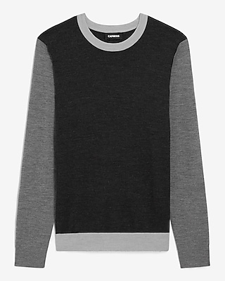 Color Block Merino Wool Crew Neck Sweater
