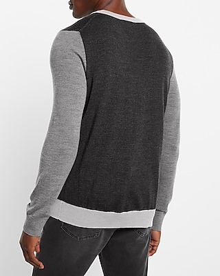 Color Block Merino Wool Crew Neck Sweater