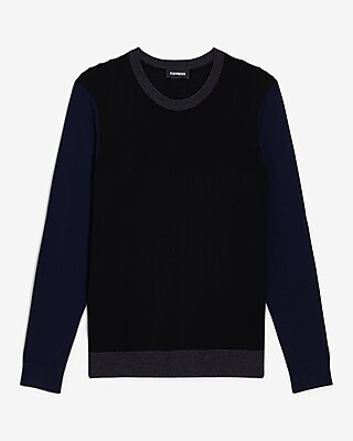 Color Block Merino Wool Crew Neck Sweater