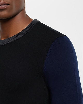 Color Block Merino Wool Crew Neck Sweater