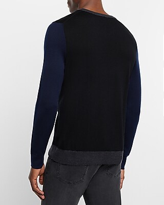Color Block Merino Wool Crew Neck Sweater
