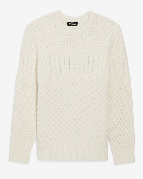 Solid Mixed Knit Crew Neck Sweater | Express