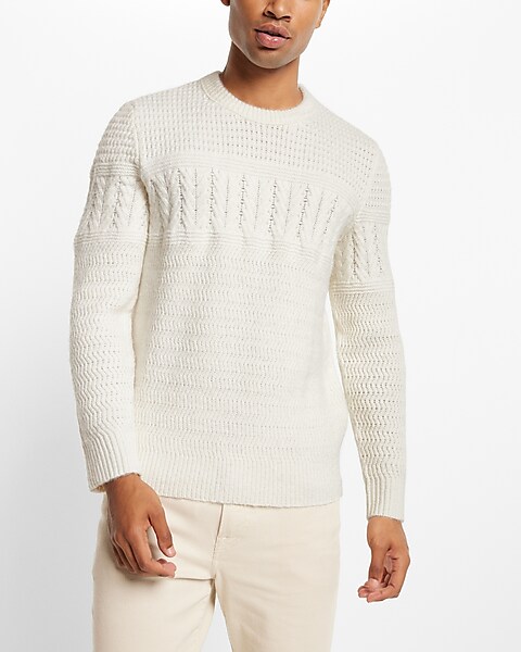 Solid Mixed Knit Crew Neck Sweater