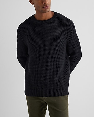Oversized Cotton-blend Waffle Knit Sweater | Express
