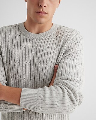 Cable Knit Crew Neck Cotton Sweater | Express