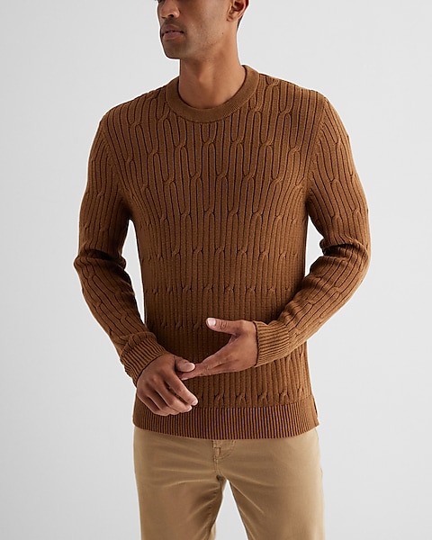 Cable Knit Crew Neck Cotton Sweater