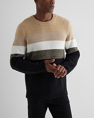 fuzzy striped crew neck sweater