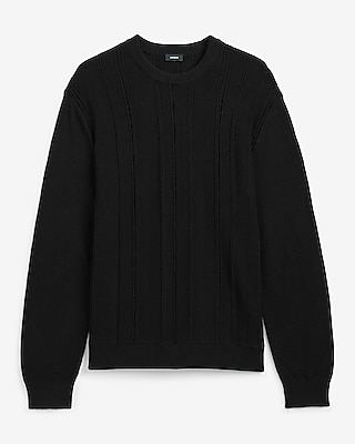 Textured Striped Crew Neck Cotton Sweater