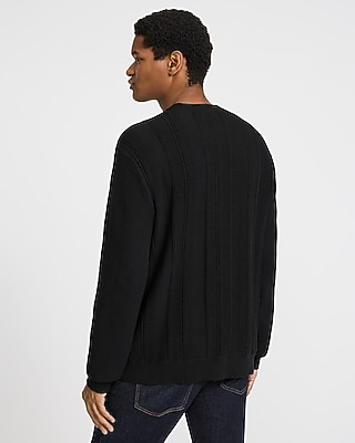 Textured Striped Crew Neck Cotton Sweater