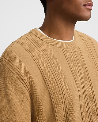 Textured Striped Crew Neck Cotton Sweater
