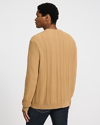 Textured Striped Crew Neck Cotton Sweater