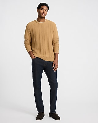 Textured Striped Crew Neck Cotton Sweater