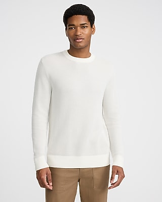 Cotton-blend Textured Patchwork Crew Neck Sweater | Express