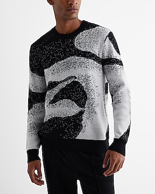 Abstract Cotton Jacquard Crew Neck Sweater | Express