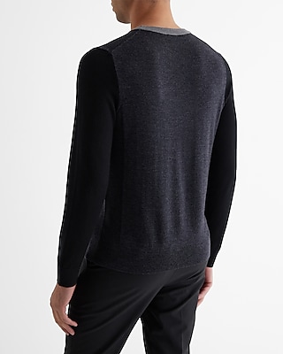 Color Block Crew Neck Merino Wool Sweater