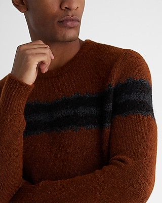 Fuzzy Striped Crew Neck Sweater