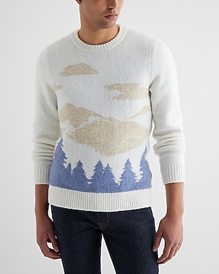 Fuzzy Mountain Landscape Crew Neck Sweater | Express